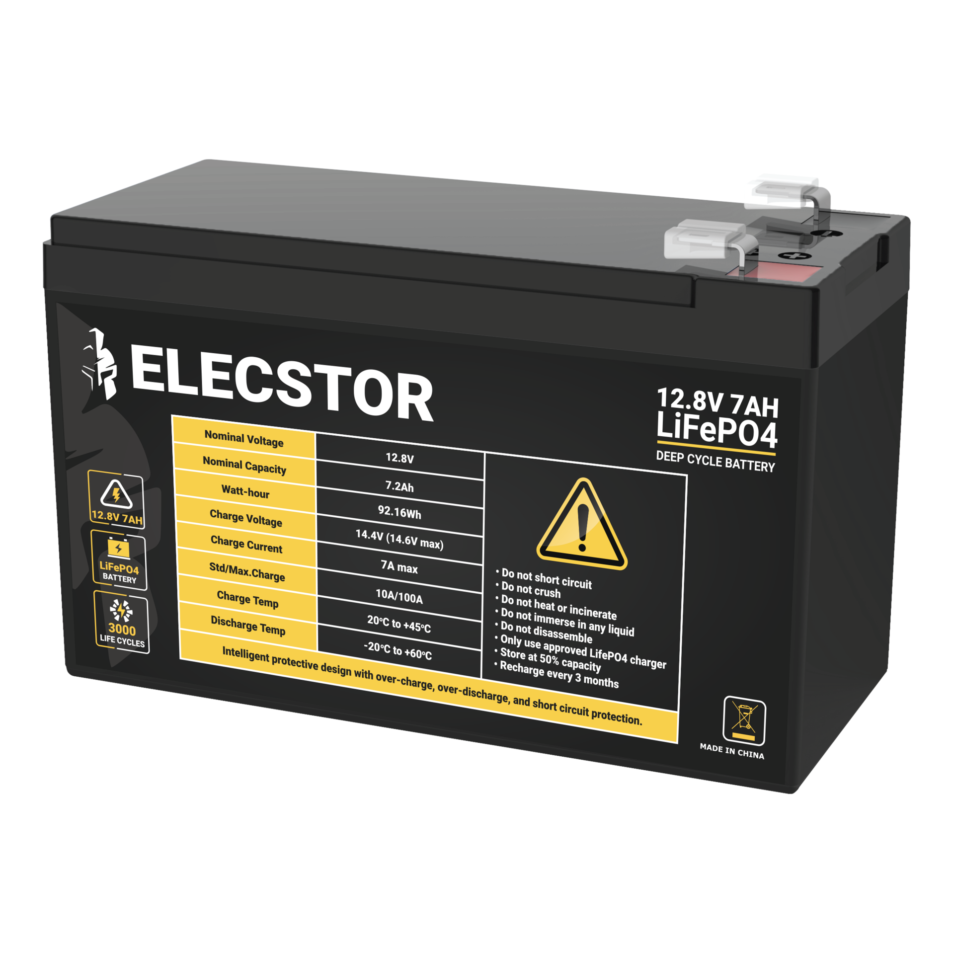 Elecstor 12V 7A LiFePO4 Battery 3000 Cycles