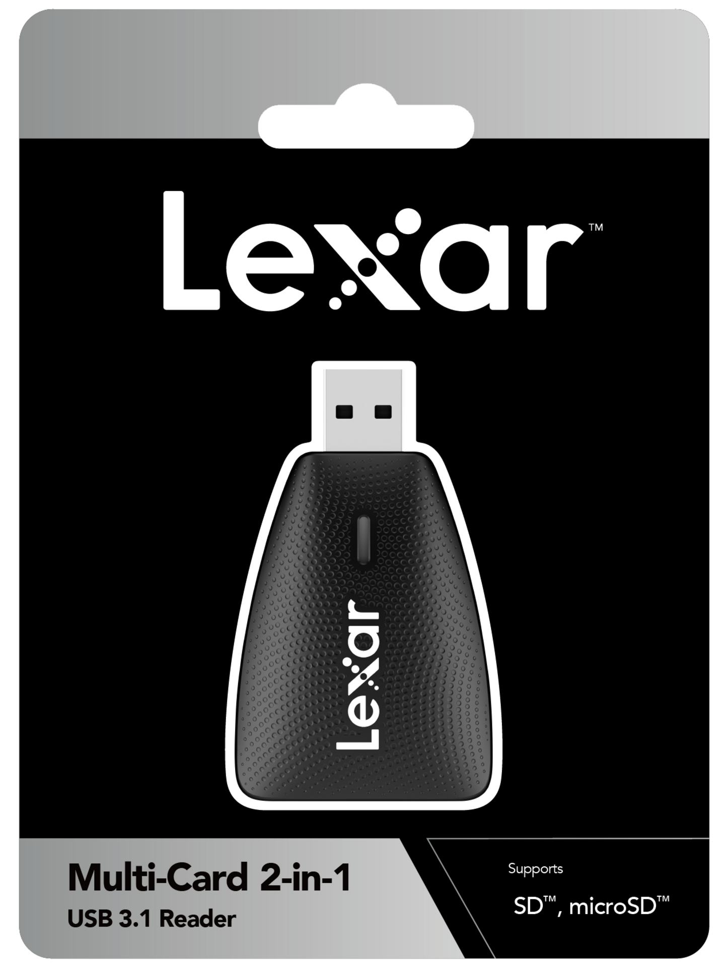 Lexar Multi card 2 in 1 reader. Supports SD & MSD. Push to play slot