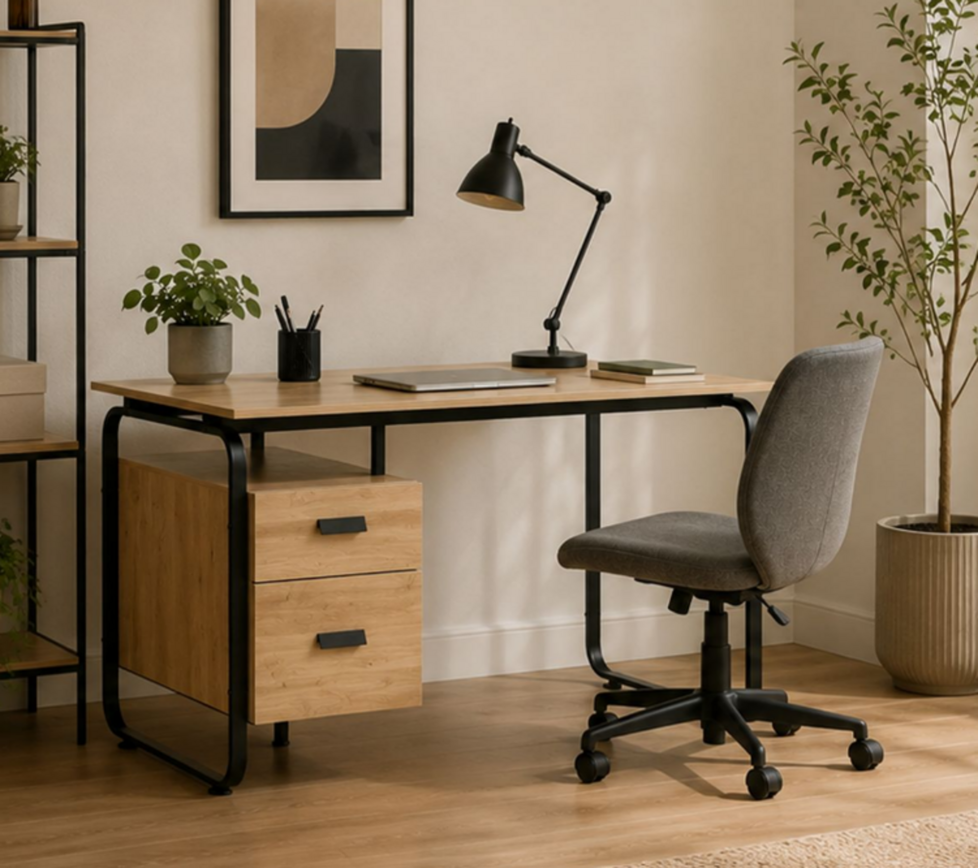 Linx Nexus Office Computer Desk Oak & Black