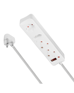 Switched 4 Way Surge Protected Multiplug 3M Braided Cord White