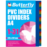 Butterfly A4 File Dividers PVC 140 Micron Numbered 1-31