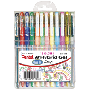 Pentel K118 Hybrid Gel Pens With Rubber Grip - Wallet of 12