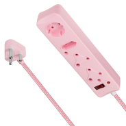 Switched 4 Way Surge Protected Multiplug 0.5M Braided Cord Pink
