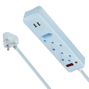 Switched 3 Way Surge Protected Multiplug With Dual USB Ports 0.5m- Blue