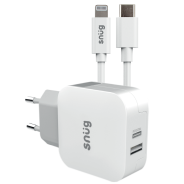 Snug 2 Port 30W PD Wall Charger With MFI To Type C Cable White