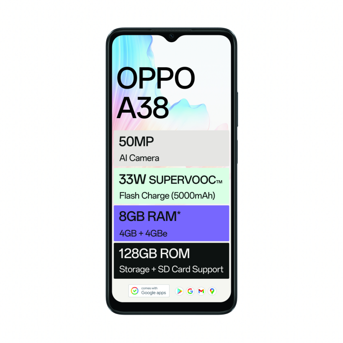 OPPO A38 Black (RAM 4GB, 128GB ) 6.56 50MP-Camera Dual Sim Global Version.