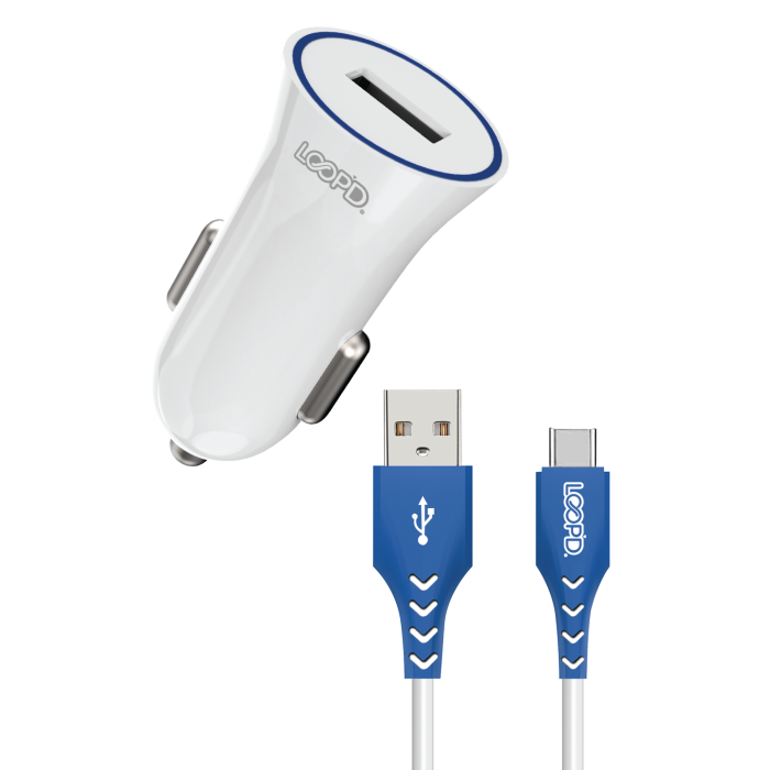 LOOPD Port 2.1A Car Charger With Type C Cable White Incredible  Connection