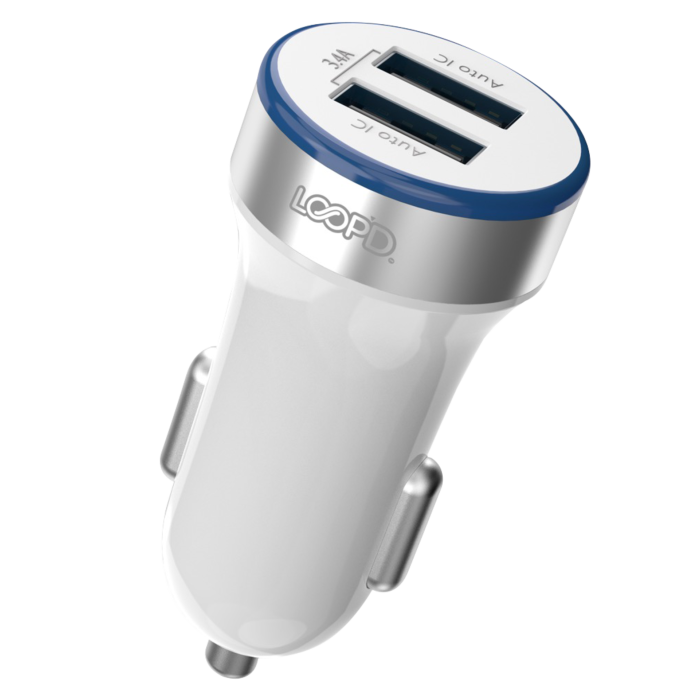 LOOPD 2 Port 3.4A Car Charger White - Incredible Connection