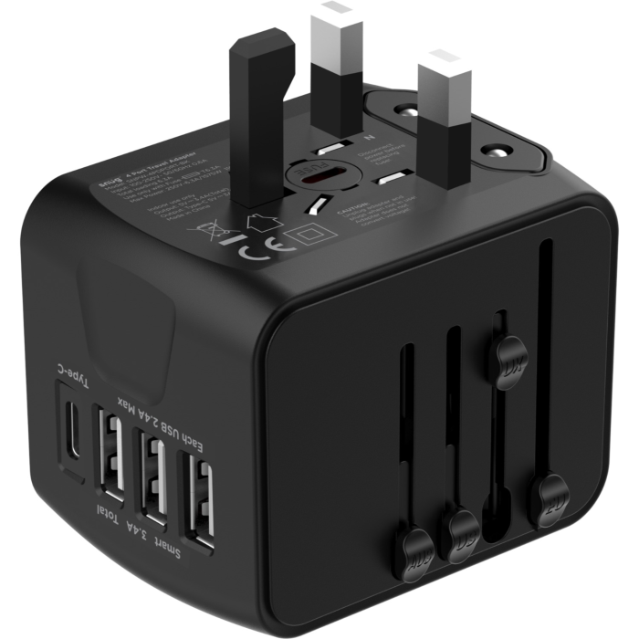 Snug 4 Port Universal Travel Adapter Black - Incredible Connection